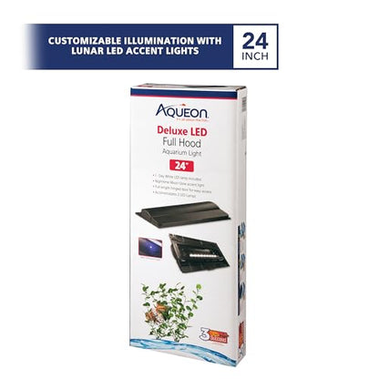 Aqueon LED Deluxe Fish Tank Aquarium Full Hood, Black, 24 Inch - size: 24"