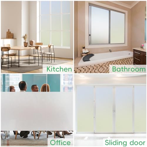Window Privacy Film Frosted Privacy Window Film Heat Control UV Blocking Frosted Glass Window Film Static Cling Non-Adhesive Reusable Door Coverings for Bathroom&Home&Office(35.4 * 78.7'')
