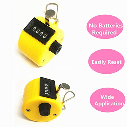 4 Digit Hand Tally Counter, Mechanical Lap Tracker Manual Clicker with Metal Finger Ring Hoop Holder - color: Yellow