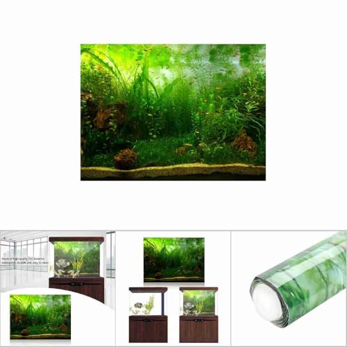 24 Inch Green Water Grass Aquarium Background Self-Adhesive PVC Fish Tank Decor Waterproof Non-Fade Scenery for Freshwater Aquatic Habitat