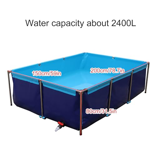 Durable Above Ground Koi Fish Pond - Thickened Tarpaulin Pool with Drain Valve & Bracket, Ideal Outdoor Tank for Koi, Fish, Aquatic Plants, Easy Setup and Maintenance - size: 200*150*80CM