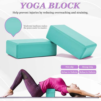 All in One Yoga Wheel Set, Soft Foam Roller Wheel for Back Pain & Stretching, Yoga Blocks 2 Pack with Strap, Trigger Point Therapy Massage Ball for Deep Tissue, Yoga Starter Kit for Beginner - color: C1, Pink