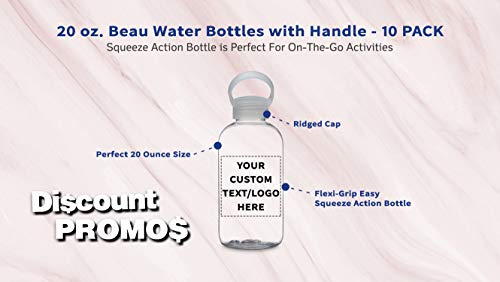 DISCOUNT PROMOS 10 Beau Water Bottles with Handle Set, 20 oz. - Customizable Text, Logo - Flexi-Grip, Plastic, Drinkware - Clear - color: - Custom - Clear, size: 10 bottles