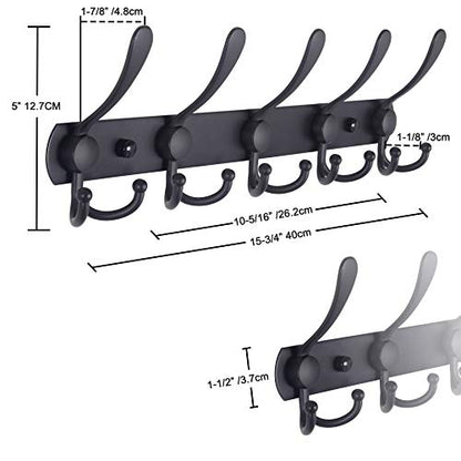 Dseap Coat Rack Wall Mounted - 5 Tri Hooks, Heavy Duty, Stainless Steel, Metal Coat Hook Rail for Coat Hat Towel Purse Robes Mudroom Bathroom Entryway, Green - color: Green, size: L=16" (1 Pcs)