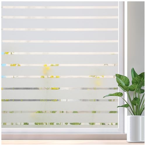 Blinds Style Window Privacy Film, Decorative Frosted Static Clings for Glass Windows, Anti UV Vinyl Coverings Film for Home,Glass Door,Bathroom,Office 17.5 x 78.7 Inch - color: Frosted Stripe, size: 17.5 x 78.7 Inch