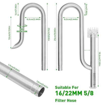 LINLAN 304 Stainless Steel Lily Pipe Inflow and Outflow with Mini Aluminum Alloy Pipe Holder, 360° Rotatable Outflow, Fits 5/8 Inch ID Filter Hose, for Rimless Aquariums (16mm-with Skimmer)