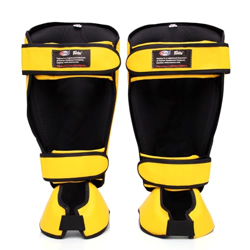 Fairtex SP7 Lightweight Shin Guards, Detachable Syntek Leather Shin Pads - color: Yellow, size: Large