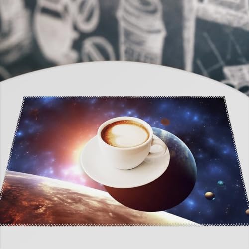 Placemat Set of 4 Washable Place Mats Heat Resistant Planets in Space Background Table Mats for Kitchen Non-Slip Placemats Wipeable Desktop Protection Mat for Dining Table - color: Planets in Space Background