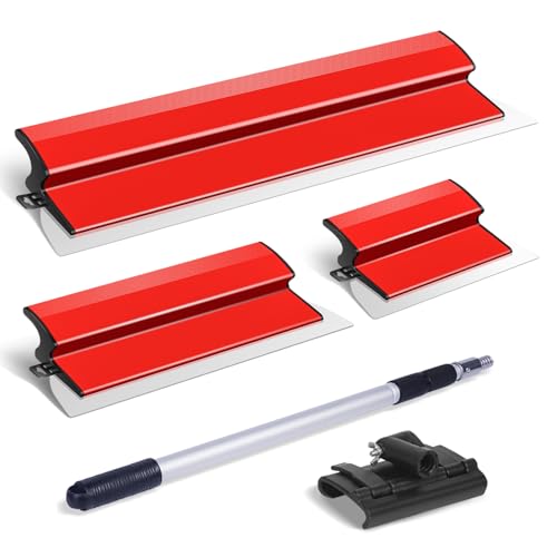 Drywall Skimming Blade Set, Stainless Steel 10",16" & 24" Skimming Blades with 28"-62" Extension Handle Pole, Professional Drywall Skimming Tools for Smoothing Wall and Ceiling