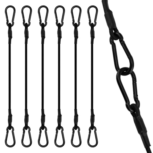 SDTC Tech 8 Inch Bungee Cord with Carabiner Hook, 6 Pack Superior Latex Straps Strong Small Elastic Rope with Clip for Luggage Rack, Shelves, Camping, Bike Rack, Hanging Plant, Black 5mm Dia. Cords - size: 8inch