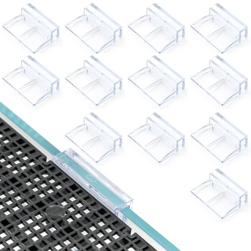 LINLAN 8mm 12 Pieces Aquarium Cover Bracket,Fish Tank Lid Clips Acrylic Aquarium Cover Clip Support Holder for Rimless Aquariums - size: 7-8mm