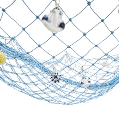 ITEFDTUTNE Natural Fishing Net Decor with Shells, Soft Cotton Rope Ocean Themed Mesh Wall Hanging Fish Net Decoration for Home Wedding Birthday Party Beach (Blue)