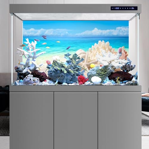 AWERT Vinyl 24x12 inches Sea Beach Aquarium Background Summer Starfish Fish Tank Background Blue Ocean Terrarium Background - size: 24x12in/60x30cm