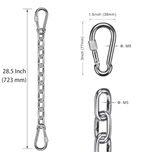 BeneLabel 2Pcs 28inch 304 Stainless Steel Hanging Chair Chain with 4 Hooks - color: Silver, size: 29"