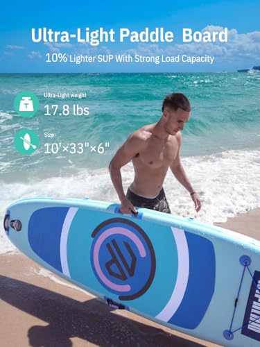 Niphean 10' Inflatable Paddle Board, Ultra-Light SUP for Beginners - color: Light Blue