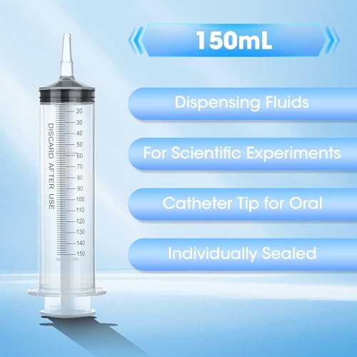 150ml Large Syringe for Thick Liquids, Plastic Syringe Without Needle for Scientific Labs, Industrial Fluid Transfer & Lubricant Dispensing, Individually Wrapped - style: 150cc