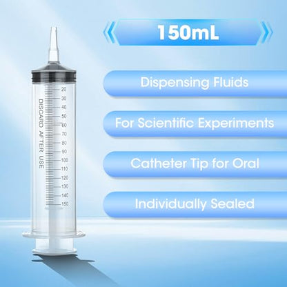 150ml Large Syringe for Thick Liquids, Plastic Syringe Without Needle for Scientific Labs, Industrial Fluid Transfer & Lubricant Dispensing, Individually Wrapped - style: 150cc