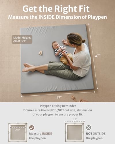 Blissful Diary Vegan Leather Baby Play Mat, 47''x47'', Light Gray - color: Light Gray, size: 47" X 47"