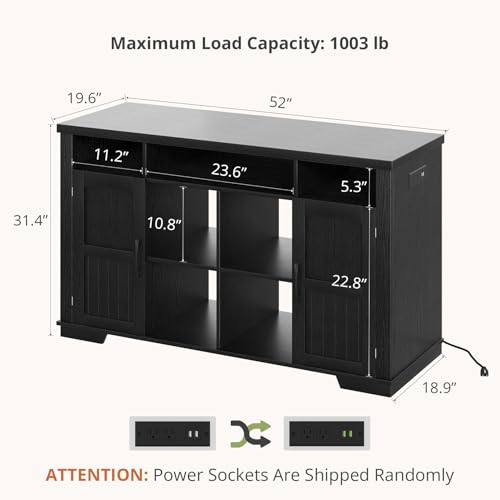 55-75 Gallon Fish Tank Stand, Heavy Duty Aquarium Stand with Power Outlet, 1000LBS Wood Fish Tank Cabinet with Storage Suitable for Turtle Tank, Reptile Terrarium, for Home Office - color: Black