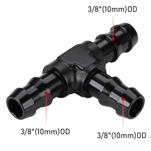 3/8" 10mm Hose Barb Tee T Fitting Adapter Aluminum Black - size: 10mm