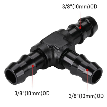 3/8" 10mm Hose Barb Tee T Fitting Adapter Aluminum Black - size: 10mm