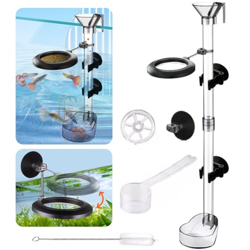 La La Pet Fish Feeding Dish Set with Adjustable Tube Kit, Suction Cups and Cleaning Brush for Aquarium Supplies