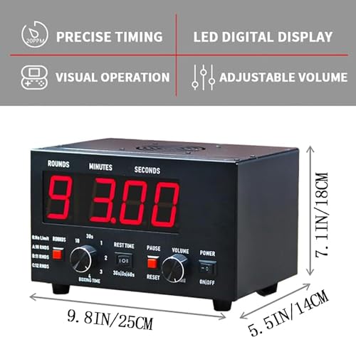 Professional Boxing Interval Timer, Classic Gym Timer, Gymnastics Intermittent Timer, Adjustable Volume, with Button Knob Operation, Cycle Repetitions, for Home Gym Fitness Training Kickboxing