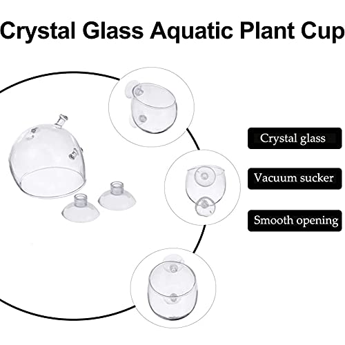 Aquarium Plant Holder Pot Aquarium Decor Crystal Glass Aquatic Plant Cup with Suction Cups for Fish Tank Aquascape Decoration (4 Pack)