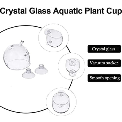 Aquarium Plant Holder Pot Aquarium Decor Crystal Glass Aquatic Plant Cup with Suction Cups for Fish Tank Aquascape Decoration (4 Pack)