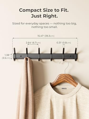 Coat Rack Wall Mount Hooks - 15 Inch Black Metal 6-Hook Rack(1 Pack) - color: Black, size: 1 Pack