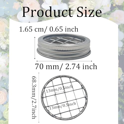 10 Sets Mason Jar Flower Frog Lids, Regular Mouth 70mm Metal Grid Insert, Floral Arrangement Organizer for Canning Jars, Square Hole Flower Holder Lid Accessories