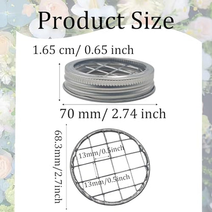 10 Sets Mason Jar Flower Frog Lids, Regular Mouth 70mm Metal Grid Insert, Floral Arrangement Organizer for Canning Jars, Square Hole Flower Holder Lid Accessories