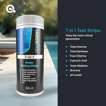 AquaDoc 7-in-1 Spa & Hot Tub Test Strips - 50 Pool Test Strips for pH, Chlorine, Hardness, Bromine, Cyanuric Acid, Alkalinity - size: 50 Test Strips