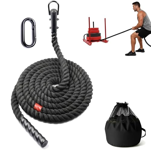J Bryant Weighted Sled Pull Rope with 3m Interval Markers, Braided Polyester Training Rope with Storage Bag & Carabiner for Home Gym Conditioning - size: 20FT