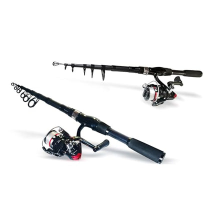 Telescopic Fishing Pole Combo, 2PCS 6.89ft Carbon Fiber Fishing Rods Spinning Reels Set，Full Kit with Fishing Pliers Lures and Carrier Bag for Travel Saltwater Freshwater
