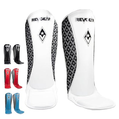 Revgear Superlite Light Weight Leather Shin Guards | for Martial Arts/MMA - color: White, size: X-Large