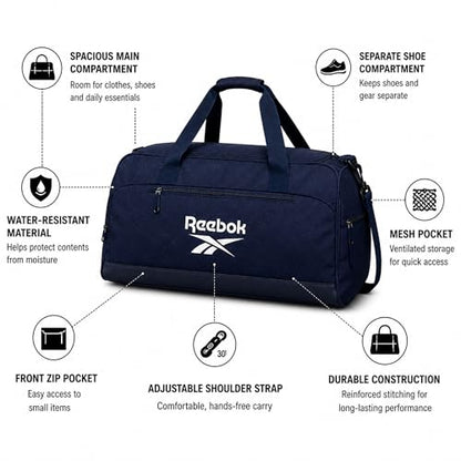 Reebok Lightweight Unisex Carry On Gym Duffle Bag for Men & Women, Sports - color: Hamilton Navy