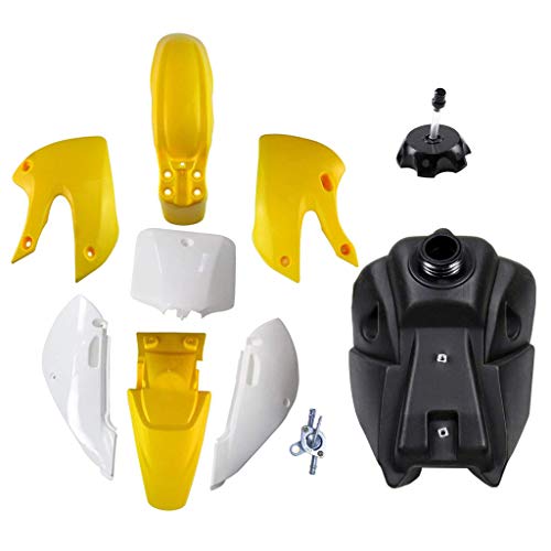 Replacement Plastic Fuel Kit & Gas Tank with Petcock & Cap For KLX110 KX65 DRZ110 Suzuki KLX KX DRZ 65 110 (4Yellow+3White) - color: 4Yellow+3White