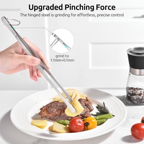 U-Taste 10in Kitchen Cooking Tweezer: 18/8 Stainless Steel Food-Grade Metal Food Tong, Seamless-Welding, Sturdy, Flexible and Non-Slip for Pasta Salad Serving, Grilling, Frying, Baking (Round Tip) - size: 10in (round tip)
