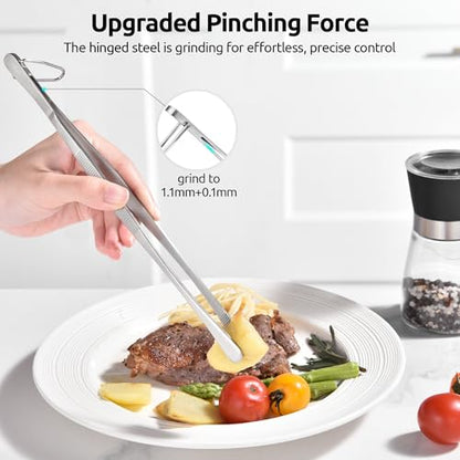 U-Taste 10in Kitchen Cooking Tweezer: 18/8 Stainless Steel Food-Grade Metal Food Tong, Seamless-Welding, Sturdy, Flexible and Non-Slip for Pasta Salad Serving, Grilling, Frying, Baking (Round Tip) - size: 10in (round tip)