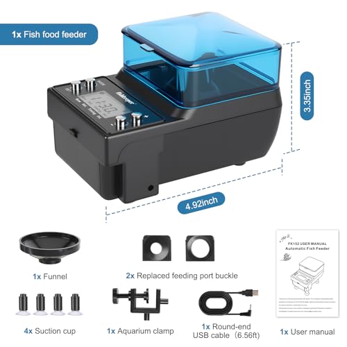 fishkeeper Automatic Fish Feeder Rechargeable, 3 Feeding Modes USB Aquarium Auto Dispenser for Pellets Flakes Powder, with Lithium Battery LCD Screen for Vacation Betta Turtle - Memory Function