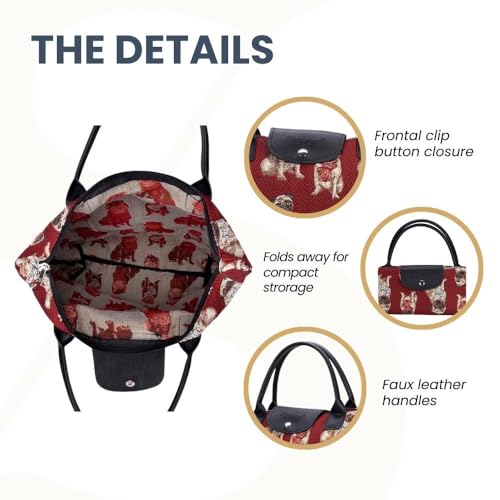 Signare Tapestry Foldable Tote Bag Reusable Shopping Bag Grocery Bag - color: Pug