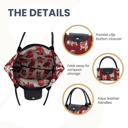 Signare Tapestry Foldable Tote Bag Reusable Shopping Bag Grocery Bag - color: Pug