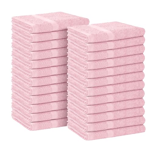 Avalon Towels Salon Towel - Pink Hand Towels Bulk Pack of 24 - 100% Cotton Absorbent Spa, Facial & Gym Towel for Working Out - 16x27 Inches (Not Bleach Proof) - color: Pink