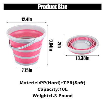 Car Collapsible Bucket, 10L 2.6 Gallon Folding Bucket Auto Cleaning Plastic Water Bucket, Foldable Portable Bucket Space Saving for Indoor Outdoor Car Wash Garden Camping (Pink)