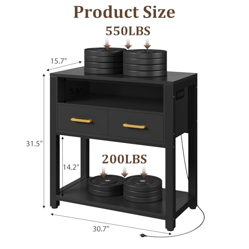 20-29 Gallon Aquarium Stand with Stable Metal Frame & Power Outlet, Heavy-Duty Fish Tank Stand with Waterproof Mat, 550LBS Capacity Storage Cabinet, Black