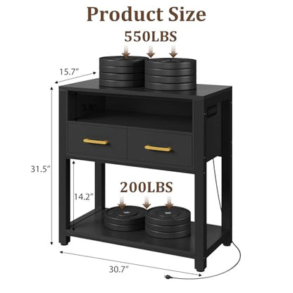 20-29 Gallon Aquarium Stand with Stable Metal Frame & Power Outlet, Heavy-Duty Fish Tank Stand with Waterproof Mat, 550LBS Capacity Storage Cabinet, Black