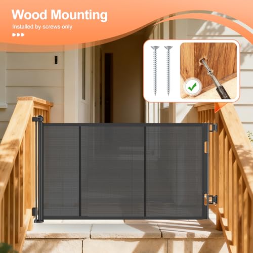 EZIGO Retractable Baby Gates Replacement Parts, Full Set Wall Mounting Accessories Including Brackets, Latches, Screws for 100/120 inch Extra Wide Baby Gate Mesh Gate Retractable Dog Gate, Black