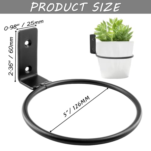 Jiozermi 2 Pack 5 inch Flower Pot Holder Ring, Flower Pot Holder Ring Wall Mounted Set Wall Mounted Metal Planter Hanger Matte Black Hanging Plant Holder - size: 5 Inch