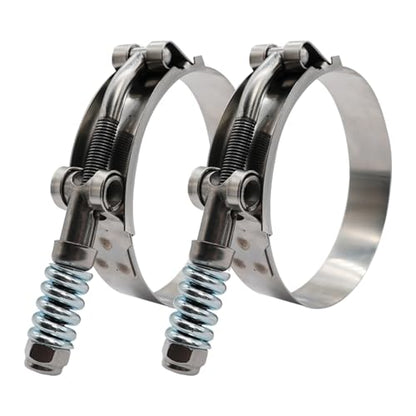 3.5" Hevy Duty T Bolt Hose Clamp Stainless Steel - Spring Loaded 95-103mm for 3.5" I.D. Hose with 3mm - 6mm Wall Thickness, Auto-adjusting maintain Constant Tension (95mm - 103mm, 2 Pack) - size: 3.5" Hose Clamp 95mm - 103mm (3.74" - 4.06")